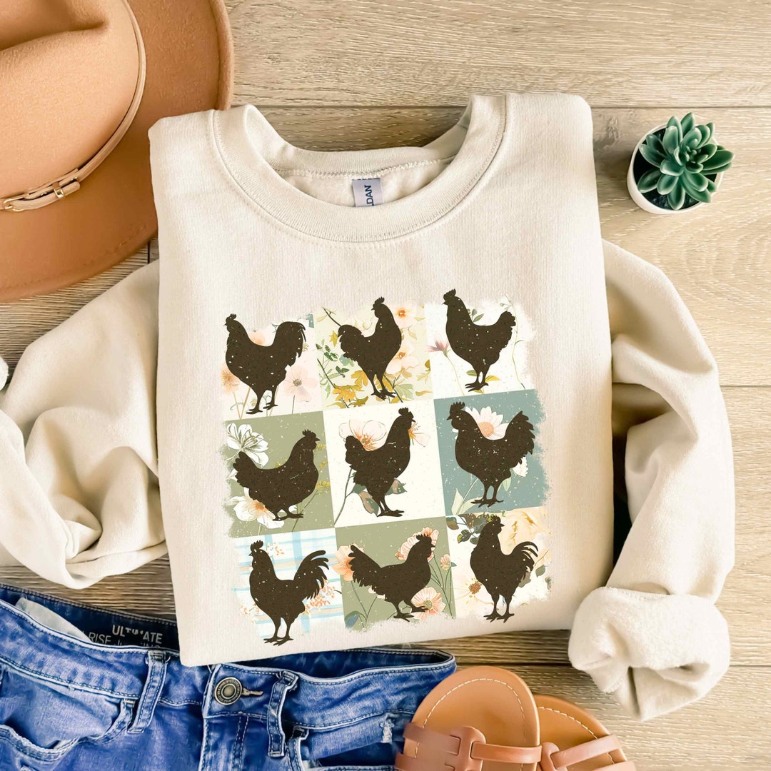 Women's Cute Chicken Thanksgiving Sweatshirt - Farm Chicks Graphic, Loose Fit Hoodie - View #5