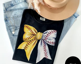 Softball Baseball Bow Mama Shirt Comfort Colors Mom Of Both Gift Game Day Tshirt Sports Mom Shirt Coquette Girly Softball Season Tee Bow Top
