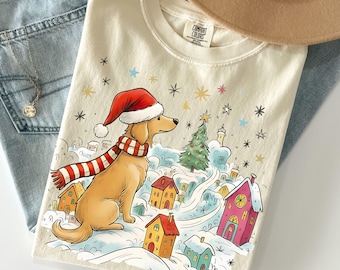 Golden Retriever Christmas Shirt Comfort Colors Retro Dog Christmas Tee Golden Mom Tshirt Dog Lover Gift Cute Holiday New Year Xmas Tee 2025