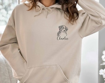 Pet Portrait Hoodie Custom Pet Memorial Face Name Hooded Sweatshirt Pet Dad Dog Mom Gift Pet Loss Gift Fathers Day Gift Mother Day Cat Lover