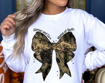 Camo Mama Of Both Sweatshirt Twin Mom Shirt Mom Of Twins Sweater Glitter and Dirt Fall Hunting Shirt Gift For Mom Sweat Old School Camo Bow