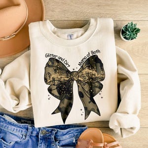 Camo Mama Of Both Sweatshirt Twin Mom Shirt Mom Of Twins Sweater Glitter and Dirt Fall Hunting Shirt Gift For Mom Sweat Old School Camo Bow