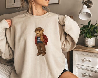 Fall Bear Sweatshirt Preppy Bear Sweater Trendy Graphic Crewneck Cute Bear Pullover Thanksgiving Shirt Gift for Him or Her Cottagecore Fall