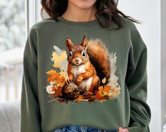 Squirrel Sweatshirt Gift for Animal Lover Fall Winter Woodland Top Cottage Core Style Goblincore Sweatshirt Squirrel Lover Cozy Fall Vibes