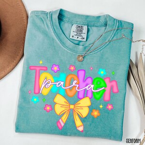 Para Teacher Shirt Comfort Colors Paraprofessional Shirt Para Squad Shirt Paraprofessional Gifts Teacher Aide Back To School Neon Pencil Bow