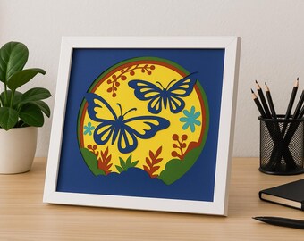 Spring Butterfly Layered Paper Art – 8x8 Shadow Box