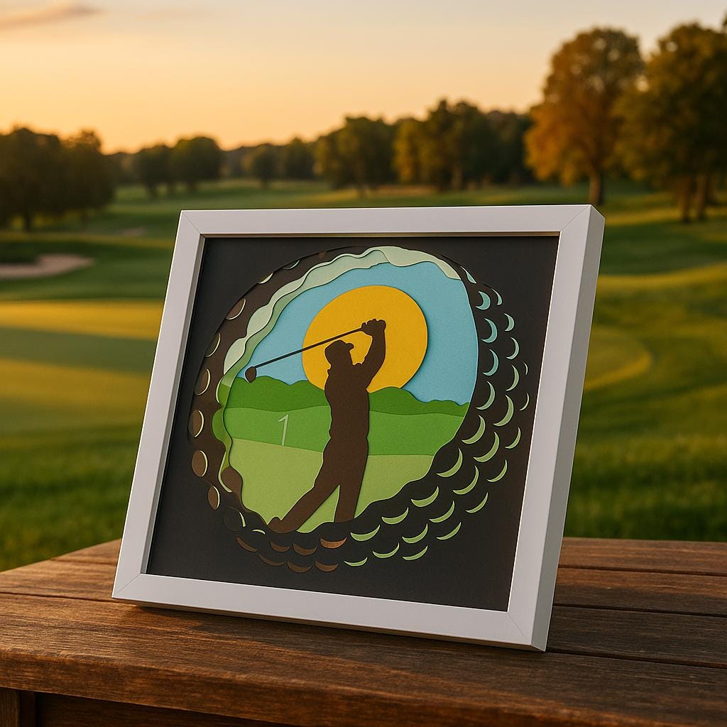 Golfer Layered Paper Art – 8x8 Shadow Box