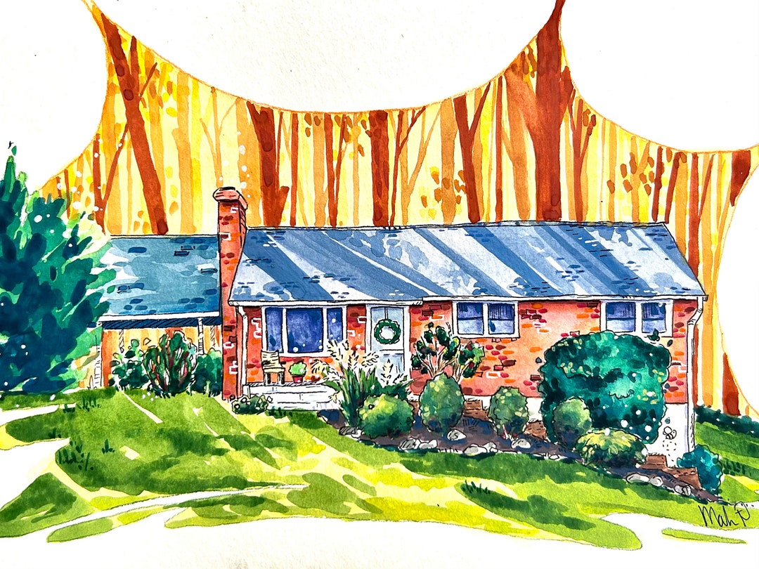 Custom House Portrait Whimsical Watercolor House Painting Etsy
