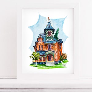 Colorful House Illustration, Whimsical Wall Art - Printable, Digital Download Print, Watercolor Scene, Downloadable Print, Fun Wall Decor