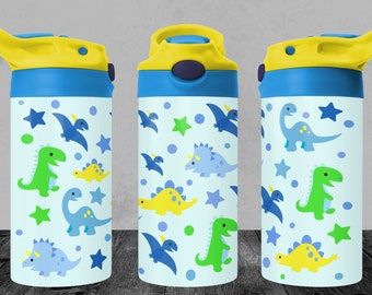 Vaso infantil de 12 oz con diseño de dinosaurios bebés, sublimación de vaso infantil verde y azul, vaso para niños y niñas, descarga instantánea, png