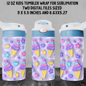 Vaso inflable 3D de 12 oz para niños, conos de helado, vaso de sublimación para niños, vaso para niñas, descargar png