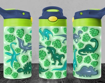 Dinosaur Tumbler Wrap: 3D Puffy Design for 12oz Kids Tumbler (Digital Download)