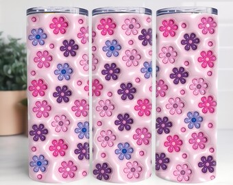Envoltorio para vaso con flores 3D: rosa y morado (descarga digital PNG)