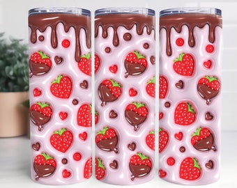 Chocolate Strawberries Tumbler Wrap: 3D Puffy Design (PNG Digital Download)