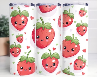 Kawaii Strawberry Tumbler Wrap: Seamless 20oz PNG (Digital Download)