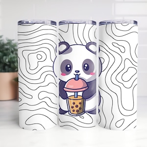 Cute Happy Panda Bear with Boba, Cute TUMBLER WRAP, Sublimation, Skinny 20oz and 30oz, straight and tapered, PNG, digital file