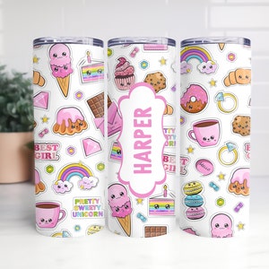 Name Personalized Cute Girls Doodle Art Pink Clipart Design, TUMBLER WRAP, Sublimation, 20oz straight and tapered designs, custom PNG files