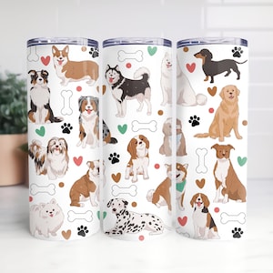 Sublimation TUMBLER WRAP, Cute Dogs, Dog Breeds, Dog Mom Tumbler Cup, Seamless White Edge, 20oz straight only, PNG File, instant download