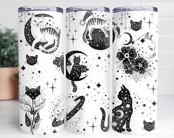 Envoltorio para vaso de Gatos Celestiales: Diseño del Zodiaco Galáctico (archivo PNG de 20 oz)