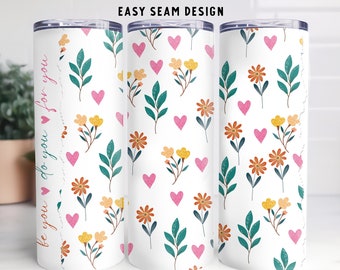 Envoltorio para vaso con corazón floral: "Sé tú mismo", 20 oz y 30 oz (descarga digital PNG)