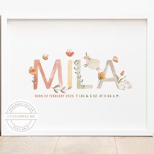 DIGITAL PRINTABLE FILE Customizable Baby Name Nursery Wall Art, Baby Name Nursery Art, Soft Watercolor Nursery Art, Personalized Nursery Art