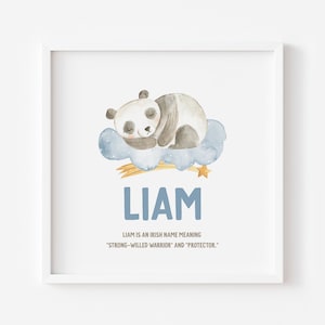 18x18 DIGITAL PRINTABLE Baby Name with name meaning and Panda Bear, Baby Name Nursery Art -Customizable, Personalized Baby Name Wall Art