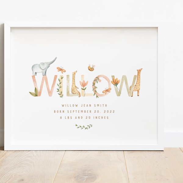 DIGITAL PRINTABLE Baby Name Willow Nursery Art