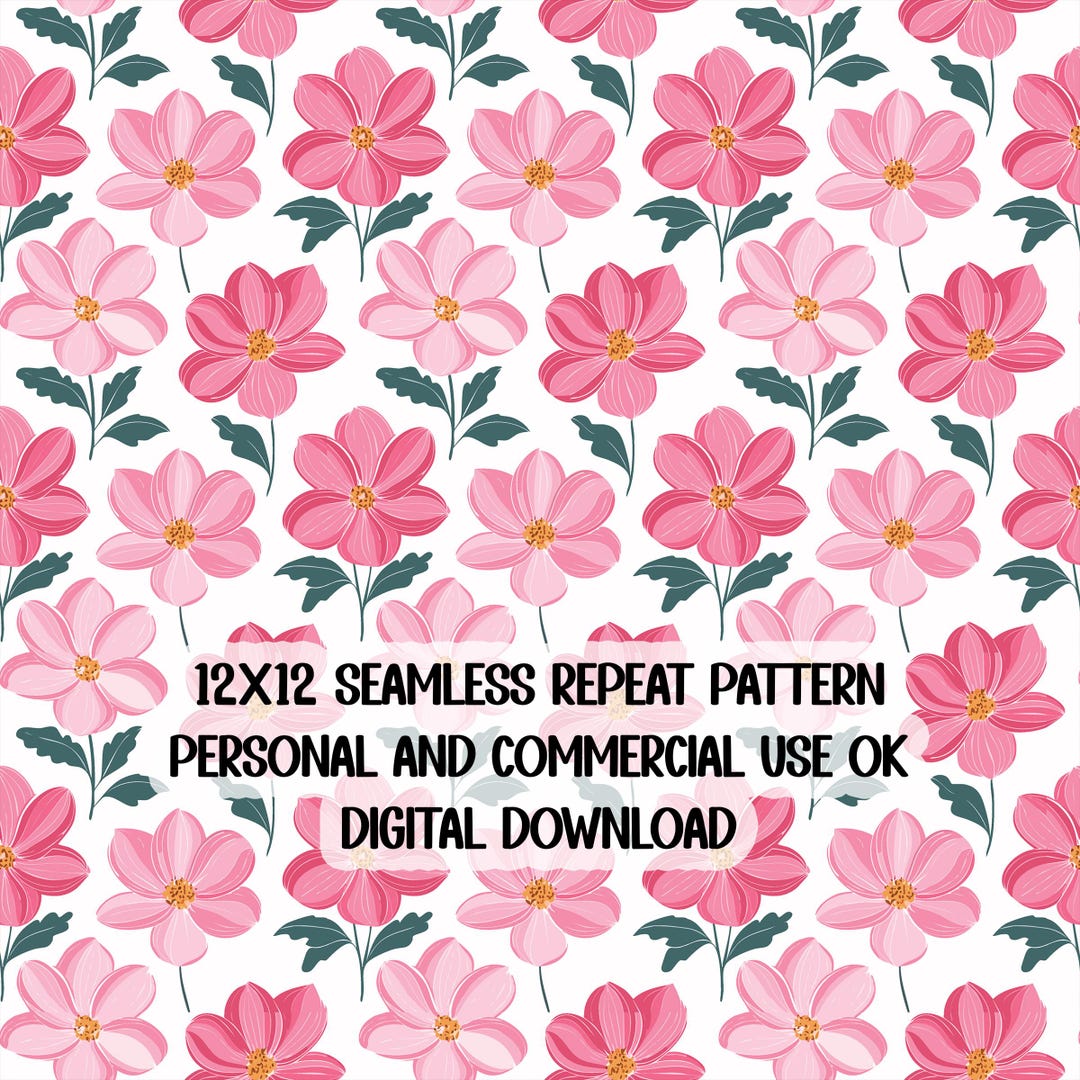 Watercolor Pink Flowers Seamless Pattern: Spring Digital Paper (PNG) - Etsy
