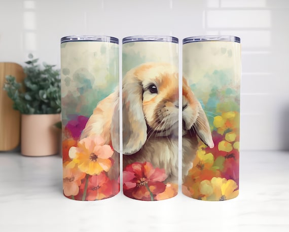 Holland Lop Bunny Tumbler Wrap: Floral Rabbit Design (PNG Digital Download)
