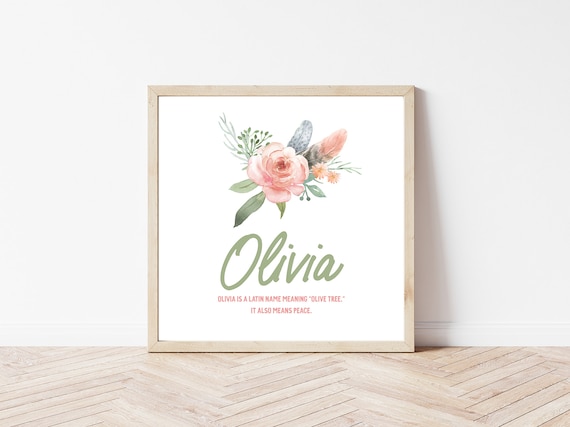 Digital Printable BABY NAME Meaning With Floral Watercolor - Etsy