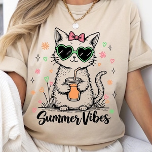 3 arquivos digitais PNG, design de camisa de gato Summer Vibes, design de camisa de verão fofo, design de camisa de verão feminina, sublimação, comercial ok