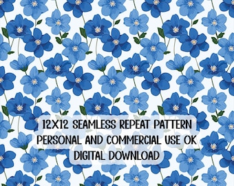 Patrón sin costuras de flores azules en acuarela: papel para scrapbooking de primavera (archivo digital)