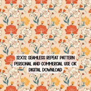 Seamless Pattern, Warm Vintage Flowers, Spring or Fall, digital file, personal & commercial use, digital paper, scrapbooking, journal paper