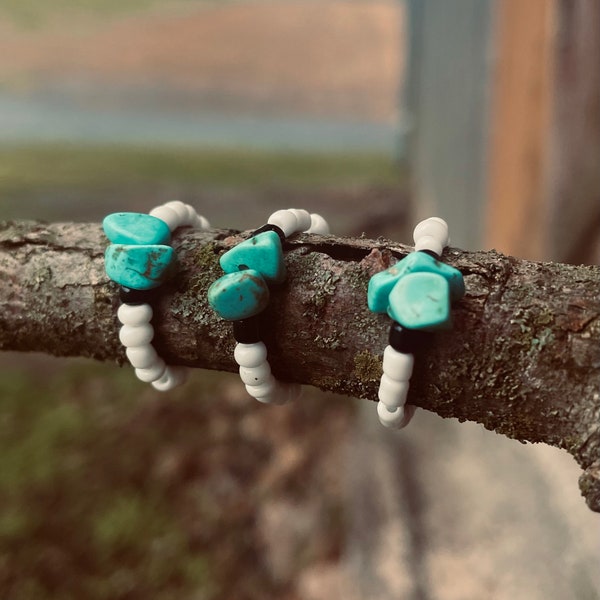 Set of 3 Beaded Faux Turquoise Rings