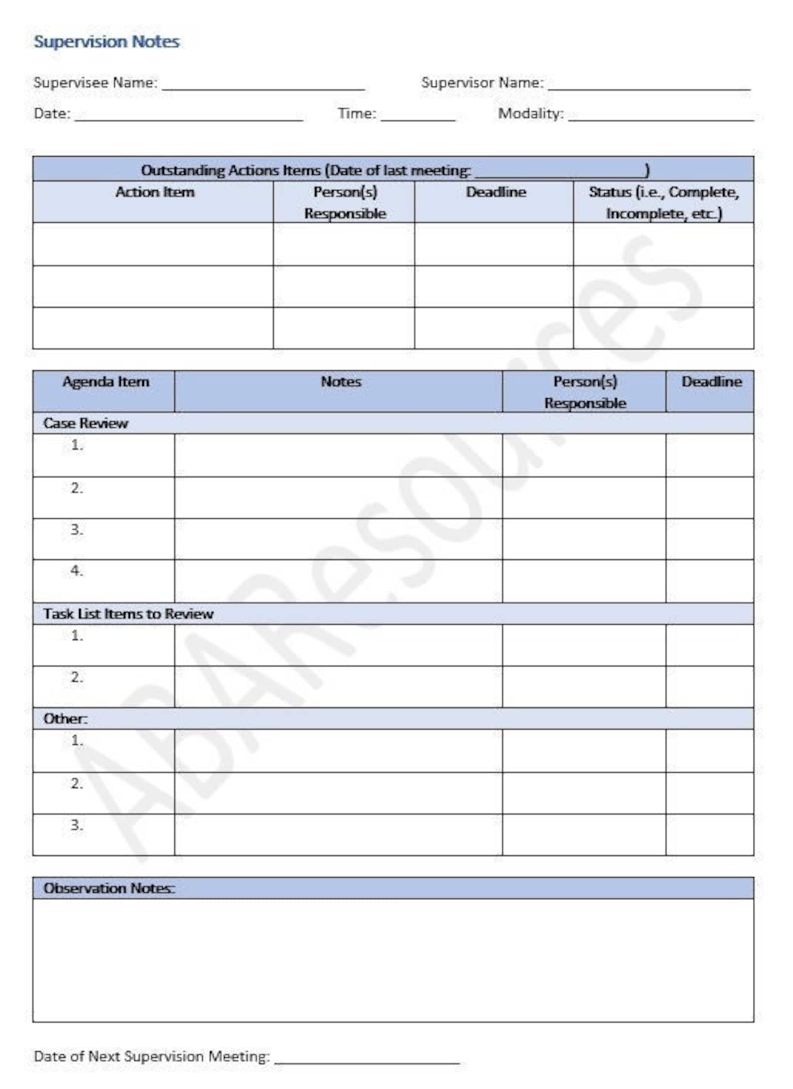 BCBA Supervision Notes Template Digital Word Download Customizable BCBA Supervision Notes Template Digital Word Download Customizable