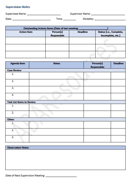 Bcba Supervision Notes Template Digital Word Download Customizable