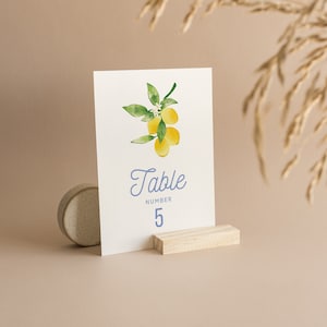 Italian Lemon Table Numbers Blue, Yellow & Green Hand-Illustrated Digital Template Mediterranean Citrus image 1