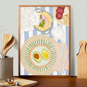 Table food print | Dominican Food Illustration for kitchen or dining room | Digital Wall Art | Printable Art | Colorful Boho Aesthetic
