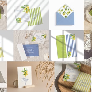 Italian Lemon FULL Bundle - Blue, Yellow & Green | Wedding Invitation | Hand-Illustrated Digital Template | Mediterranean Citrus