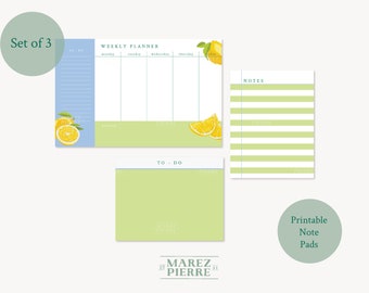 Set of 3 Printable Note Pads | Weekly Planner | Lemon Digital Note Pads | Printable Stationery | Eclectic Color Illustrations | Digital File