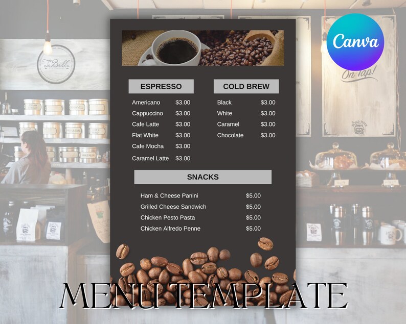 Coffee Shop Price List Template Editable Menu Design Restaurant Menu