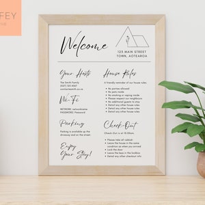 Airbnb Welcome Sign, Bach Rules, Holiday Home Information, Guest Arrival Poster, House Rules, Vacation Rental