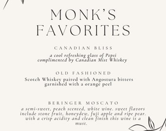 Custom Drink Menu Printable
