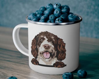 Bernedoodle Emaillebecher, süßes Hundelächeln Geschenkidee für Camper, Outdoor Cup, 12 Unzen, Campingausrüstung, Lagerfeuer Becher, Bernedoodle Hundeliebhaber Geschenk,