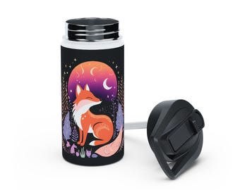 Woodland Fox Stainless Steel Water Bottle, Cute Forest Animal Design, Eco-Friendly Drinkware, Outdoor Adventure Gift, Nature Lover, Reusable