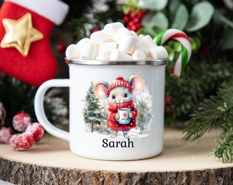 Personalized Christmas Mouse Kids Mug, Child&#39;s Unbreakable Shatterproof Cup, Toddler Cup, Hot Chocolate Camp Mug Cocoa