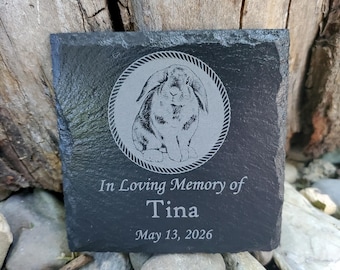Small Personalized Lop Eared Bunny Rabbit Memorial Stone – Engraved Slate Grave Marker Gift for Pet Rabbit Lover