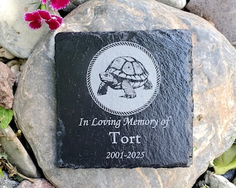 Pequeña lápida conmemorativa personalizada para tortugas – Marcador de tumba de pizarra grabado, regalo para amantes de las tortugas.