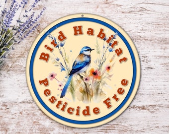 Bird Habitat Garden Sign | Bluebird Pesticide Free Sign for Garden | Gift for Gardener