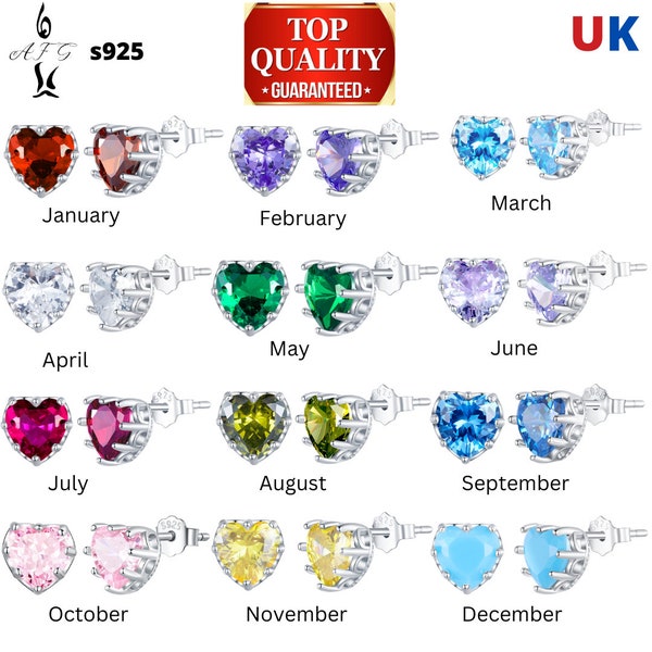 UK Genuine Pure Sterling Silver S925 AFG Earrings Beaded 12 Months Birthstone  Earring Gemstone Charm Collection Gift Free Bag Pouch
